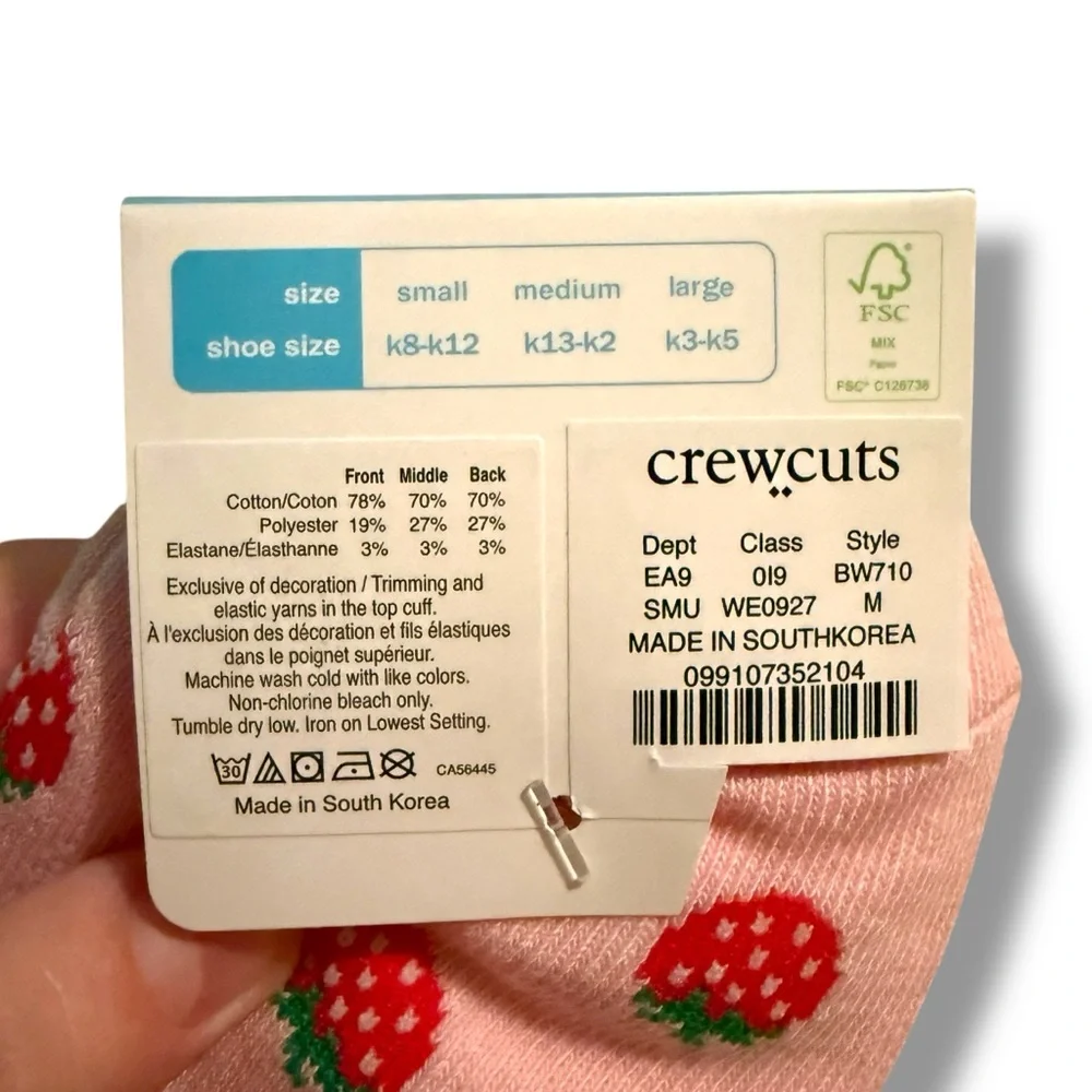 J. Crew Crewcuts NWT Girls Ankle Socks 3-Pack Floral Strawberry Size Medium Gift